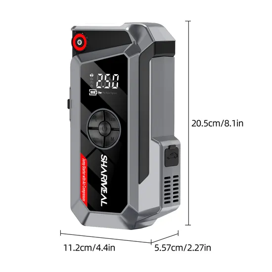 12V Emergency Auto Battery Booster, Car Battery Jump Starter with Tire Inflator Air Compressor